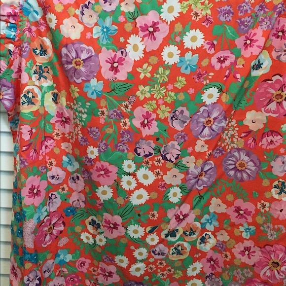 🌸NWOT Orange Floral Silk Bow Tie Ruffle Top (M)🌸 - Picture 10 of 14